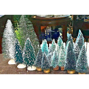 Christmas Village Bottle Brush Snow Flocked Trees VTG Lot of 4 (random) Granny